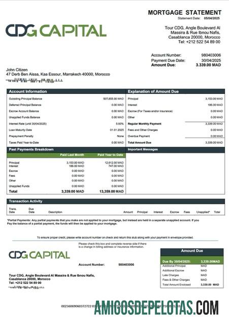 realista Declaração de hipoteca de capital CDG de Marrocos modelo Word e PDF